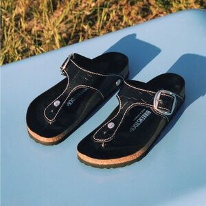 STAUD x Birkenstock Gizeh Sandals Black Crock size 39